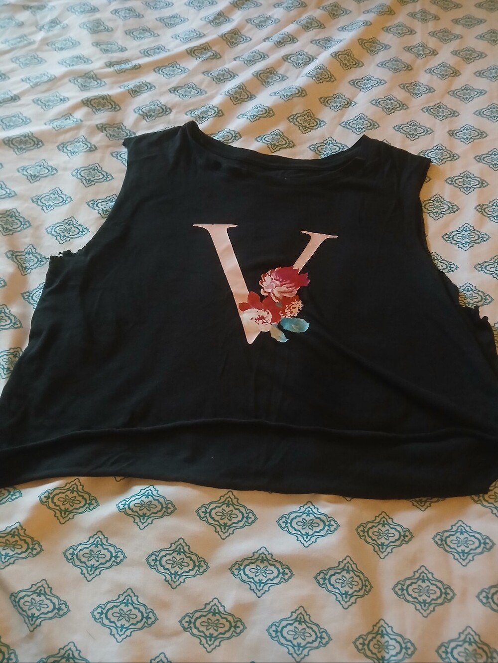 Victoria's Secret Black Graphic Tee with White Logo Print